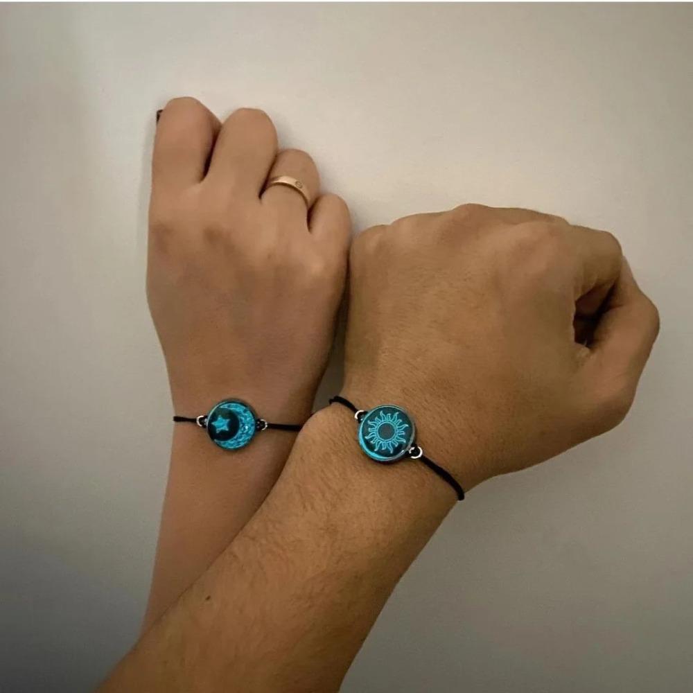 Glow In the Dark Butterfly Sun Moon Rope Bracelets for Women Couples Matching Bracelet Friendship Luminous Jewelry Adjustable
