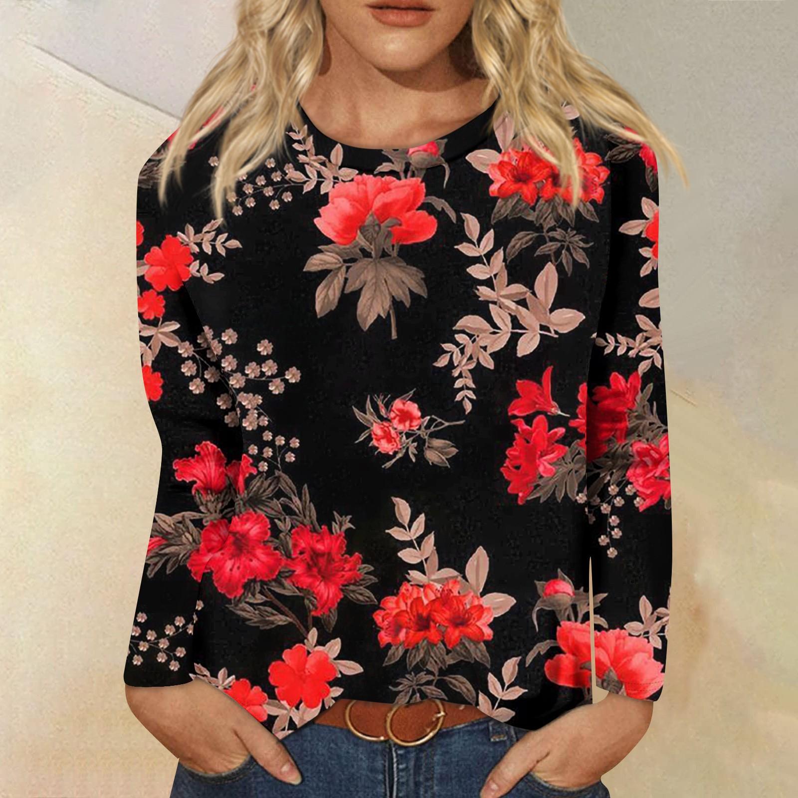 

Женская модная повседневная блузка с длинным рукавом и круглым вырезом, пуловер XL красный