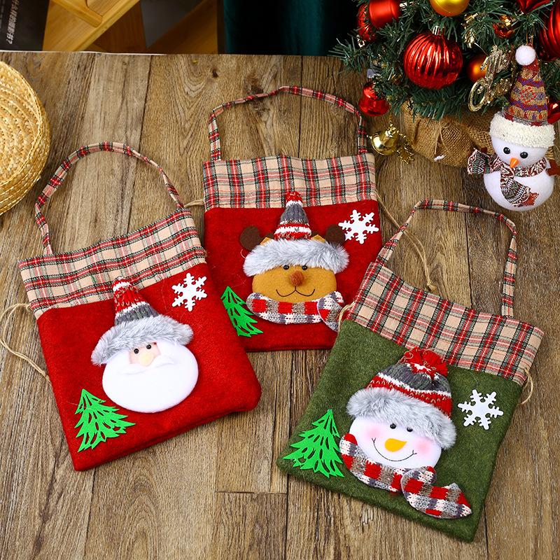 Christmas Cartoon Candy Bag Santa Claus Snowman Brushed Non-woven Apple Bag Cute Handbag Christmas Cookie Gift Wrapping Supplies