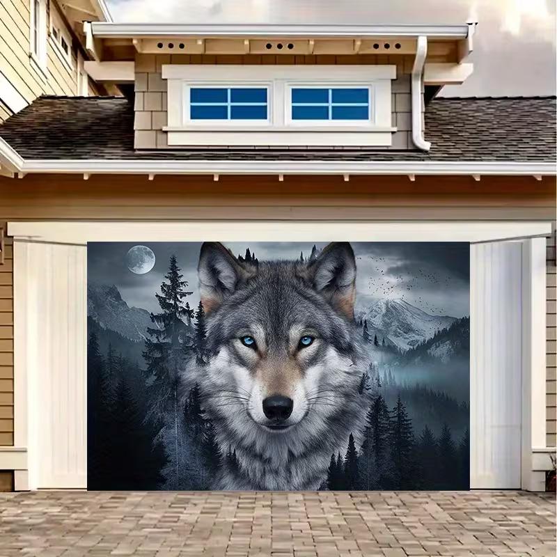 2D Blue Eyed Wolf Backdrop - Forest Moon Party Photo Booth Background