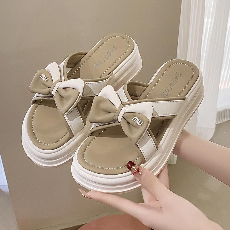 Cool slippers women's outer wear summer new bow fashion cross platform slippers women