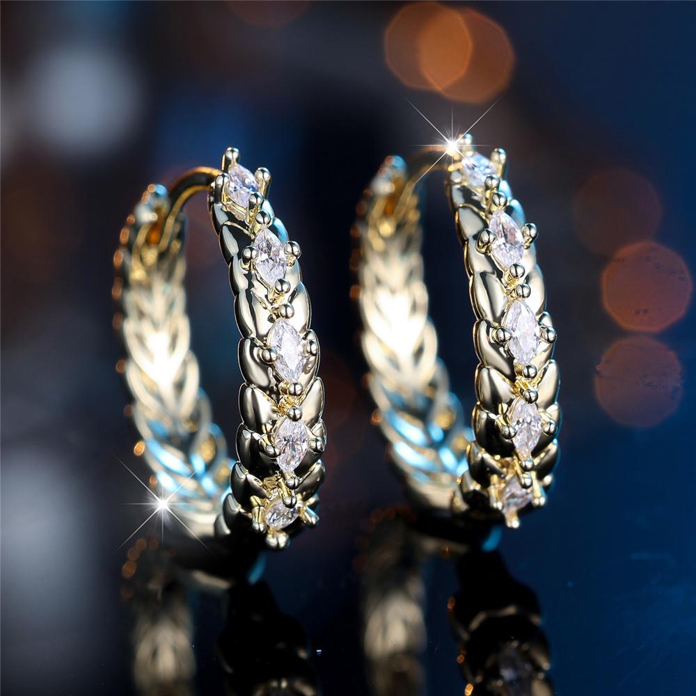 Charm Female White Zircon Stone Round Hoop Earrings Silver Gold Color Simple Wedding Jewelry For Women