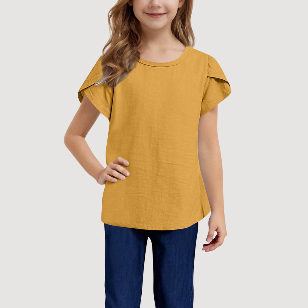 Kids' Linen Short Sleeve Tee - Round Neck Summer Top