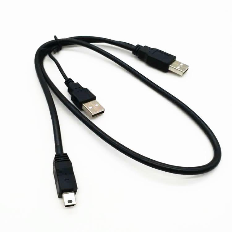 Mini USB na USB 2.0 2v1 nabíjecí kabel s dvojitou hlavou s přídavným napájením pro mobilní pevný disk