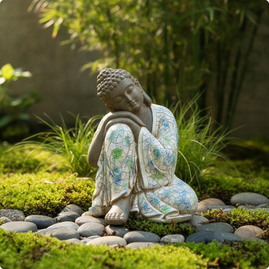 Garden Ornament with Mosaic Finish Meditative Style Mini Buddha Statue Stone