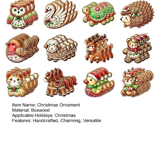 Gingerbread Animal Wooden Ornaments Cookie-Inspired Christmas Tree Hanging Pendants Festive Party Decoration