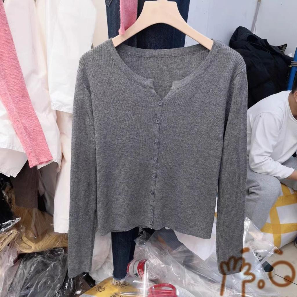 Fall Winter V Neck Knit Top Women Thin Long Sleeve Solid Short Cover Up Slim Sweater Cardigan Coat