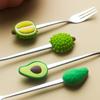 Fruit-shaped Stainless Steel Fruit Fork Spoon Creative Peach Durian Avocado  Dessert Spoon Silicone+ Stainless Steel Fruit Fork