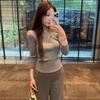 Korean Contrasting Striped Crew Neck White Long-sleeved Knitted Sweater Women's Autumn New Lazy Slim-fit Versatile Bottoming Top
