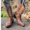 Hand Embroidered Western Cowboy Boots Men's Boots Western Cowboy Boots  Embroidered Sleeve Boots Retro Square Boots