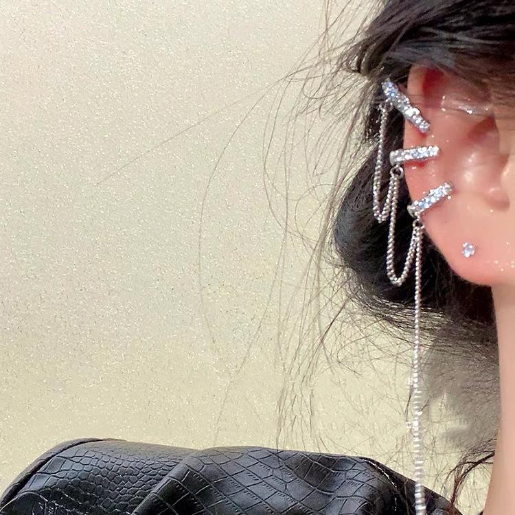 Cercei clip cu franjuri din cristal artificial roz, super zână, dulci și cool, fluture vânt fără piercinguri în urechi, clipsuri pentru osul urechii, cercei premium.