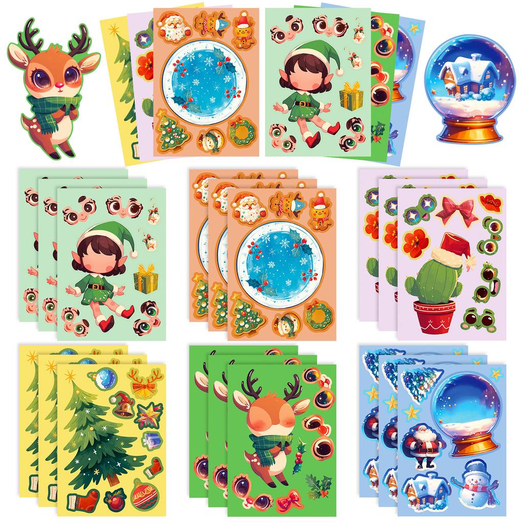 6 Christmas Magic Series Face Changing Stickers Snowflake Crystal Ball Puzzle Sticker Decoration D