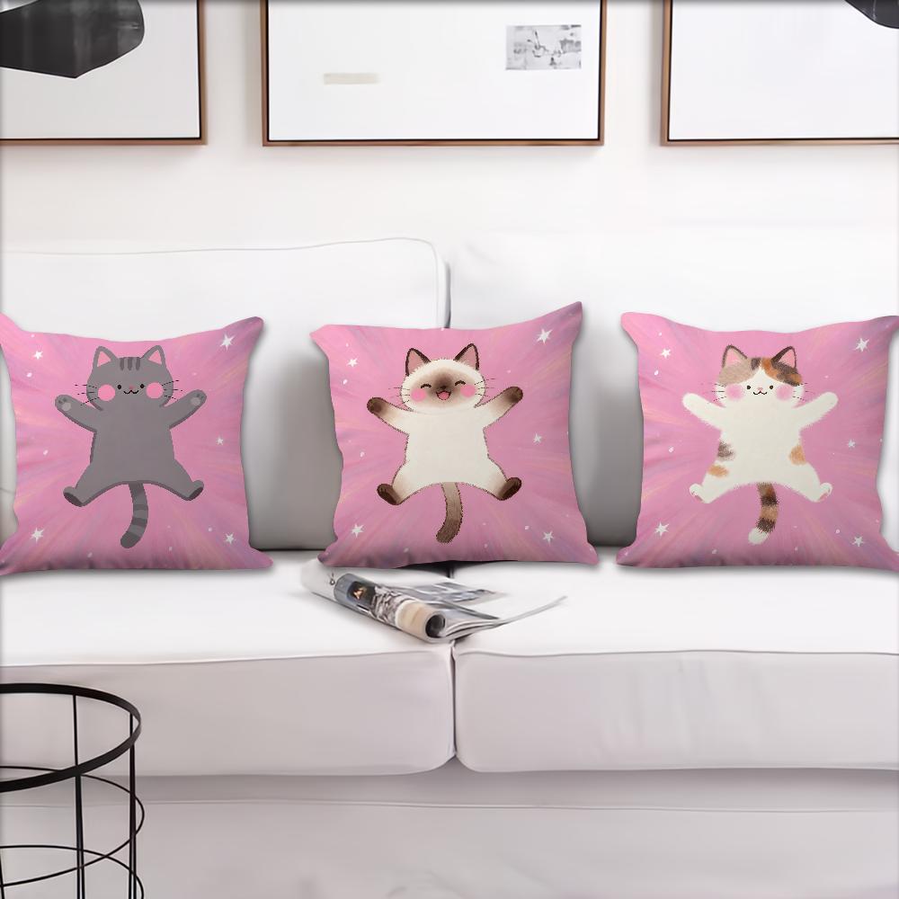 Cartoon Pink Cat Star Cute Cushion Cover Pillow Cover Decoration Room Home Sofa Living Office Car Nordic Simplicity