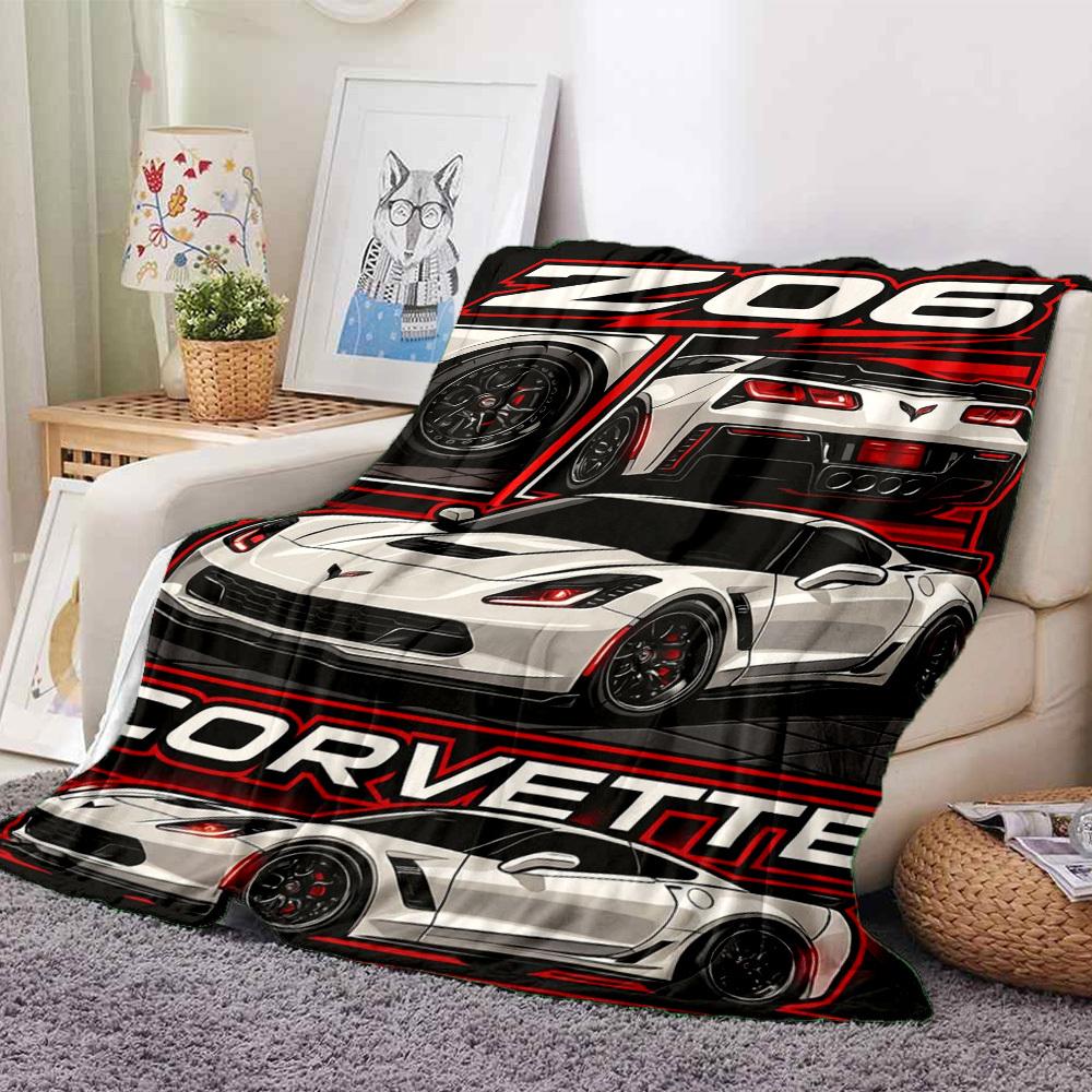 1pc Corvette Z06 Car Blanket Lightweight Flannel Blanket Throw Blanket For Sofa, Bed, Travel, Camping, Livingroom, Office, Couch