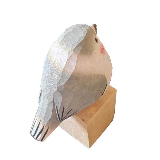 Hand-Carved Painted Wooden Bird Figurine Rustic Small Zebra Finch Statue Sculpture Ornament Decoration for Home Office Living Room