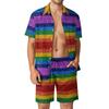 Conjuntos de Camisetas Arcoíris Impresión 3D para Hombre Moda Casual Manga Corta Camisas Pantalones Cortos Oversize Ropa de Calle Hawaiana Trajes Ropa
