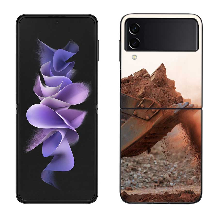 Construction Machinery Excavator Phone Case For Samsung Z Flip 7 6 5G Galaxy Z Flip 5 4 3 Black Hard Cell Cover Luxury PC Shell