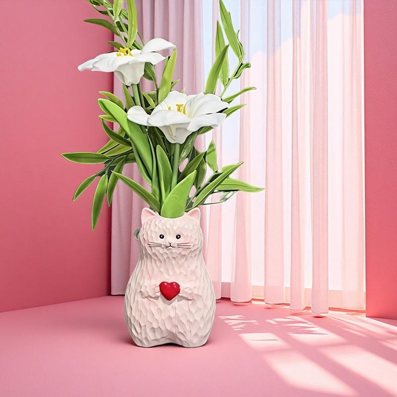 1PC Home Decor Funny Cat Shape Exquisite Ornaments Cat Lover Gifts Vase Small Sculpture Flower Pot Multifunctional 13x6x9cm
