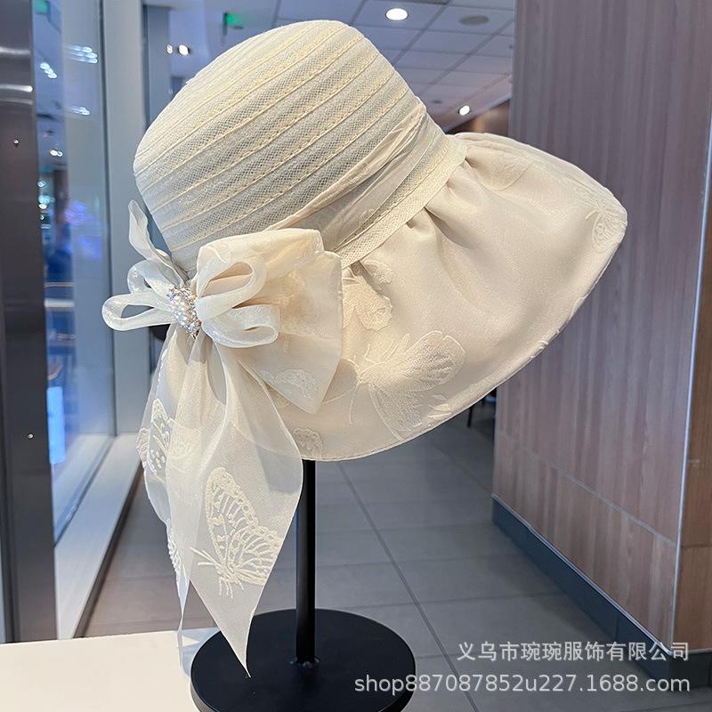 Spring and summer new mesh bow sunshade mesh hat women's face small sunscreen hat beach breathable sun hat