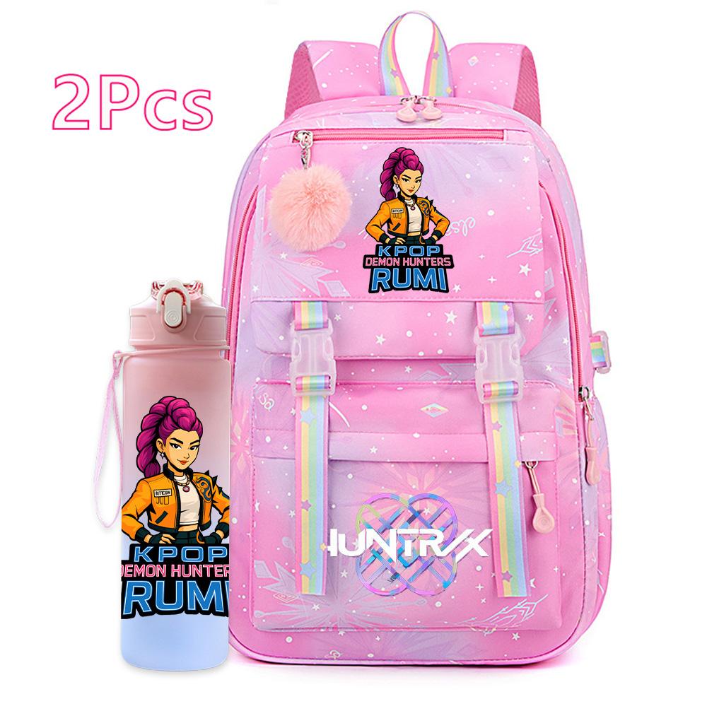 2Pcs/set K-pop Printed Backpack with 750Ml Water Bottler for Teenager Girl Boy Bookbag Kid Gift Large Capacity waterproof Travel Bag Mochila
