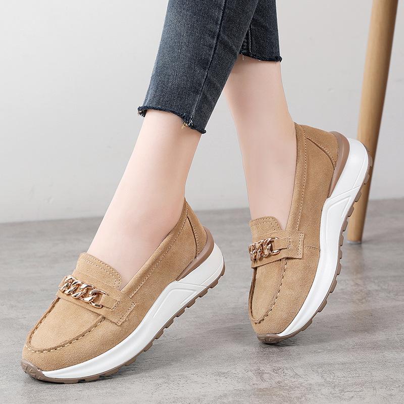 

Женская обувь осенняя нескользящая мягкая подошва для мамы женская танкетка толстая подошва одинарная обувь маффин повседневная с мелким вырезом 41 абрикосовый