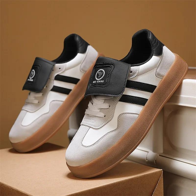 Fashion New Shoes for Men Women Genuine Leather Casual Shoes Trend Striped Flat Skateboard Shoes Street Cool Lace-up Sneaker