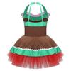 Mädchen Weihnachten Lebkuchenmann Kostüm Ärmelloses Tüllkleid Bodysuit mit offenem Rücken Feiertagsparty Verkleidung