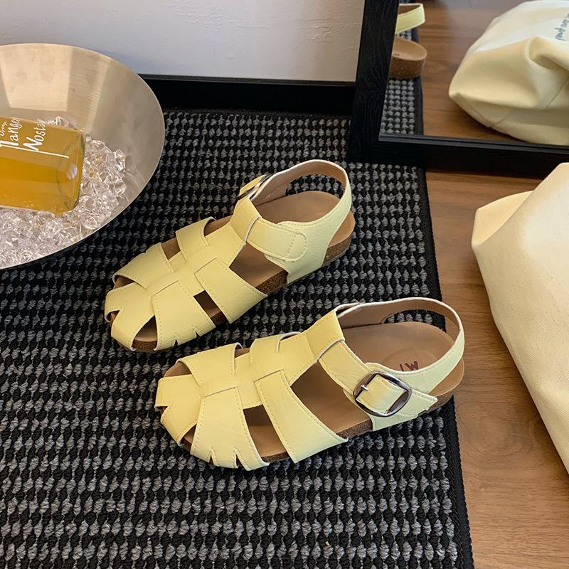 Retro thick-bottomed sandals women's summer 2025 new outer wear hollow lazy bag head half slippers
