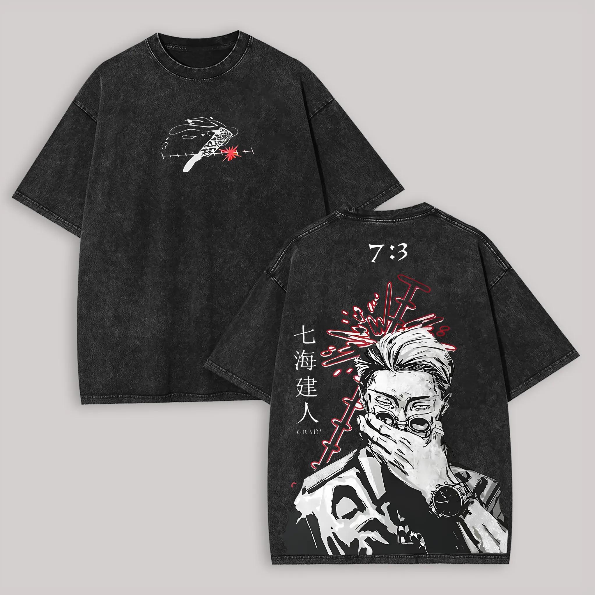 

Jujutsu Kaisen Nanami Kento T Shirt 7:3 Ratio Graphic Men Back Print Acid Wash Streetwear Anime Oversized Cotton Top Tee M