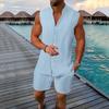 2025 Men's Casual Loose Sleeveless Button-Down Shirt with Stand Collar - European & American Fashion.