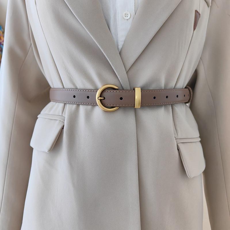 Simple Faux Leather Belt For Women With Goldtone Buckle And Vintage Style