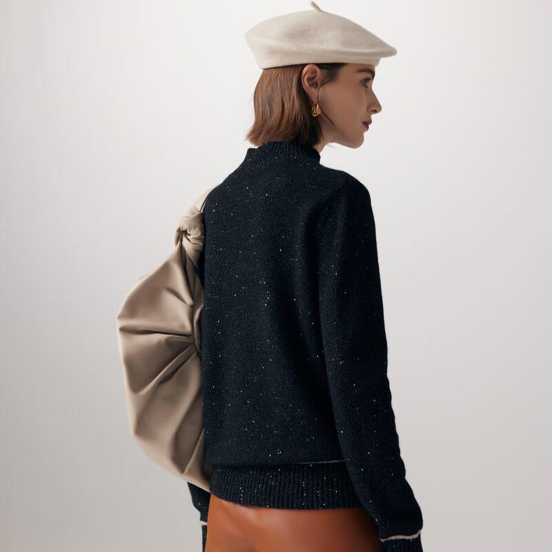 PALUOPO Women's Embroidered Mock Neck Cashmere Blend Sweater