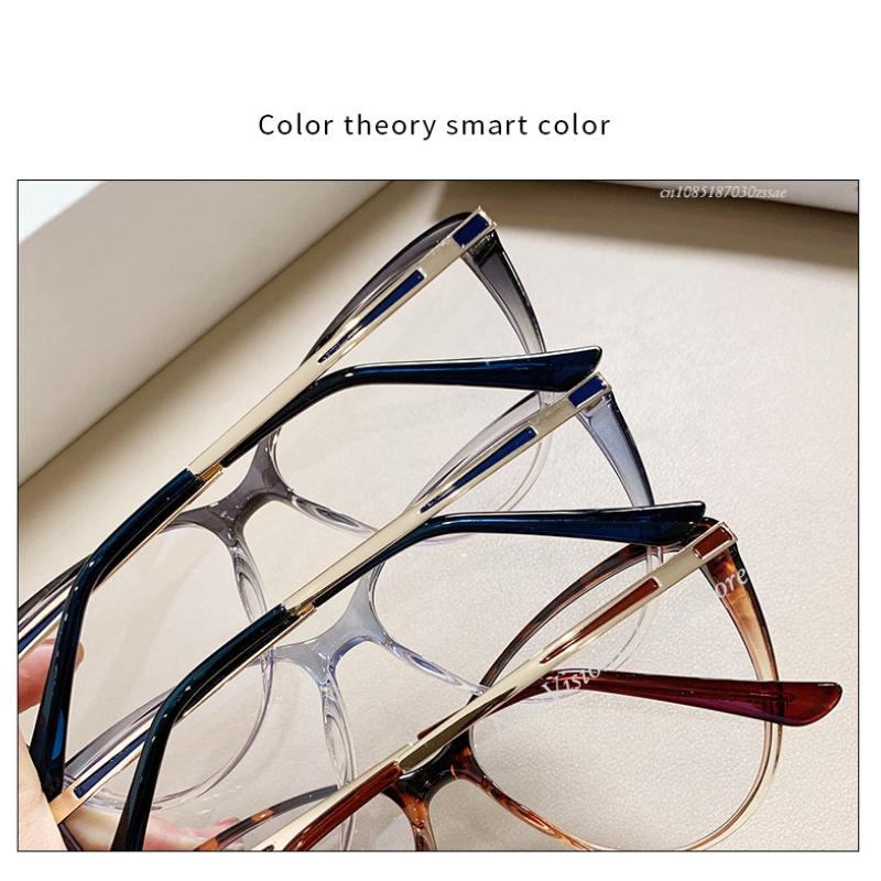 Gradient Color Glasses Frame For Women High Quality Metal Legs Spring Hinge Flat Mirror Prescription Glasses