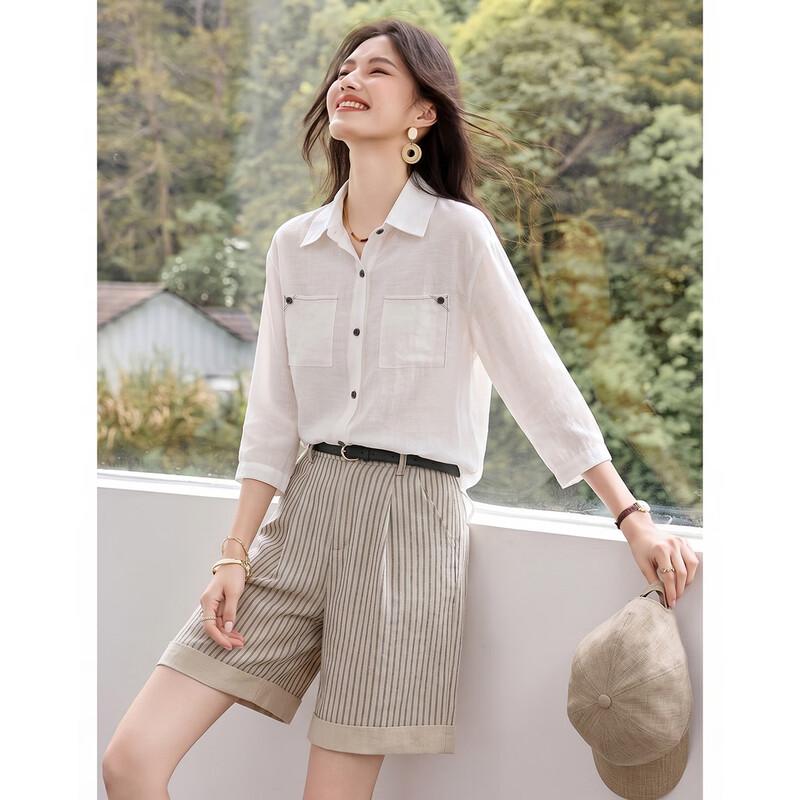 TERRE BLEUE Women s Striped 3/4 Sleeve Shirt & Shorts Set XL