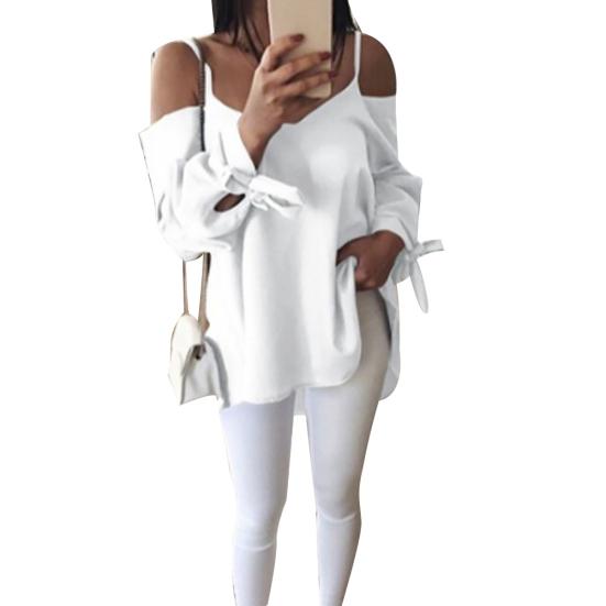 Ärmel Große Größe Frauen Bluse Schulterfrei Sexy Schlinge Geknotet Langes Loses Hemd