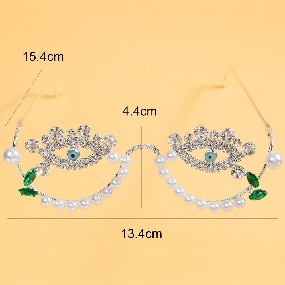 Rhinestone Pearl Eye Shape Rimless Decor Glasses Party Costume Photo Prop Eyewear