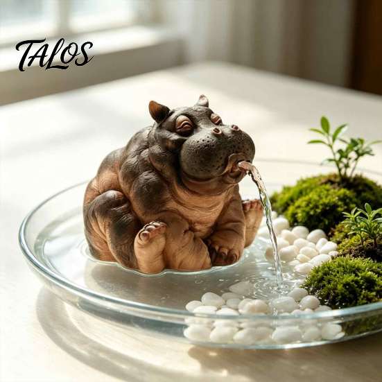 Outdoor Animal Decor Water Spitting Hippopotamus Figurine, Realistic Hippo Resin Statue, Pond Fountain Sculpture for Garden Pool Decoration Decorative