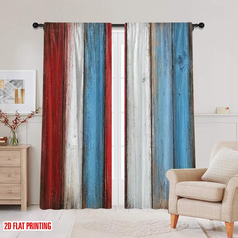 Set Of 2 Rustic Flat Printing Window Drapes French Flag Wood Wall Digital Printed Polyester Festive Holiday Booths Curtain