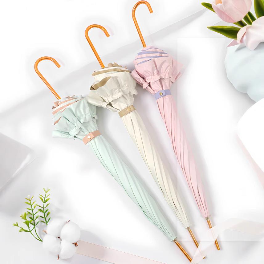 New 8-bone straight rod color glue fabric sunscreen sunshade lace umbrella high-grade light luxury sun umbrella advertising long-handled umbrella