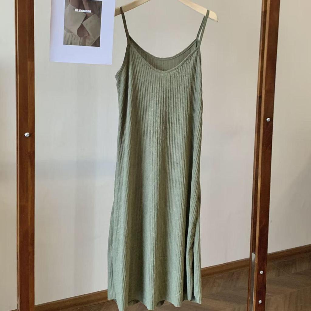 Korean Style Slim Sleeveless Summer Camisole Dress - Elegant, Loose, Solid Color, Trendy Sleepwear