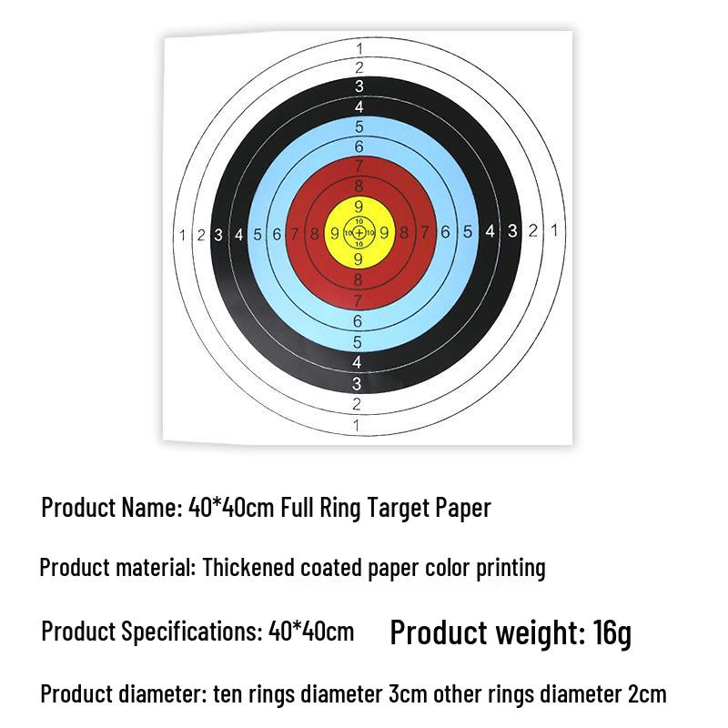 

Папір для мішені для стрільби з лука на відкритому повітрі з 40 кільцями для практики та змагань - Барвистий аксесуар для лука та стріл