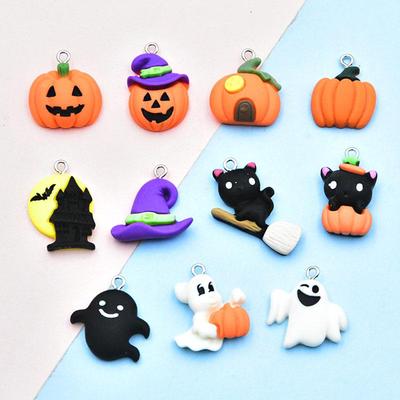 Resin Cartoon Halloween Keychain: Monster, Ghost, Pumpkin, Lantern, Broom, Cat, Castle Pendant DIY Jewelry Accessory