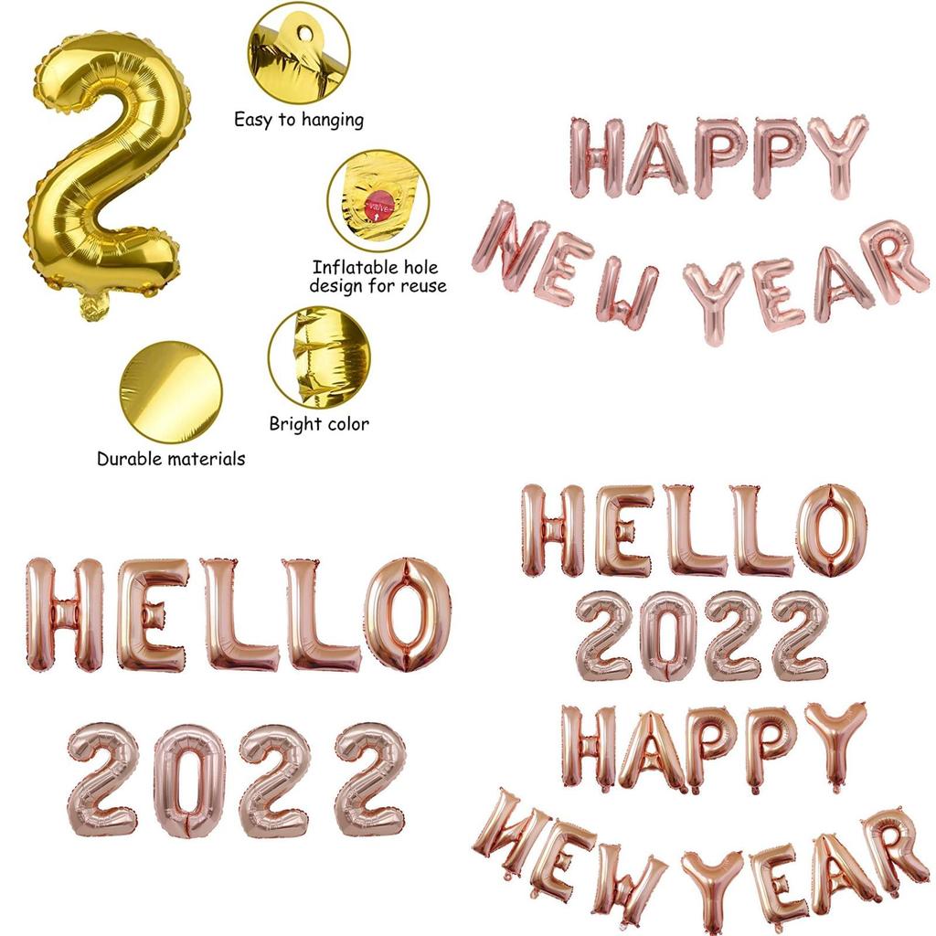 Elegant Gold Happy New Year 2022 Balloons Set For Festive Home Decorations