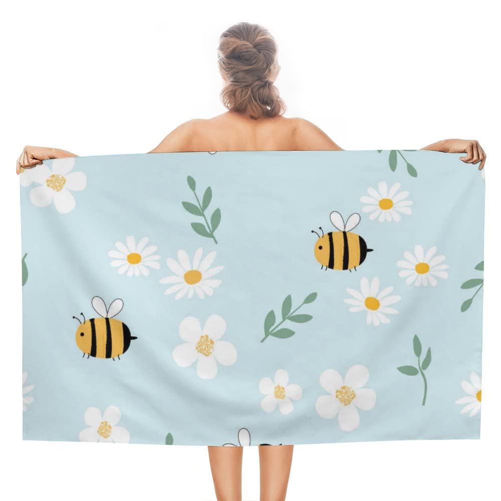 Landsbygd Honungsbin Vildblommor Tryck Sandfritt Strandhandduk för Snabbtorkande Absorberande för Pool Simning Sport Badrum Strandhanddukar
