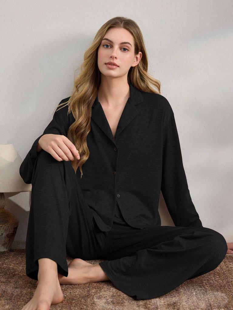European Style Women's Autumn/Winter Pajama Set: Casual Long Sleeve Cardigan & Pants Homewear