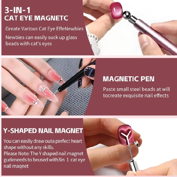 6Pcs Cats Eye Magnet for Nail Double-Head Nail Magnetic Stick Cats Eye Nail Magnet Tool Set for Cats Eye Gel Polish