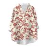 Women's Loose Ruffled Retro Floral Print Stand Collar Long Sleeve Cotton And Linen Top