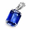 925 Sterling Silver Blue Sapphire Natural Emerald Cut 18Ct Gem Pendant