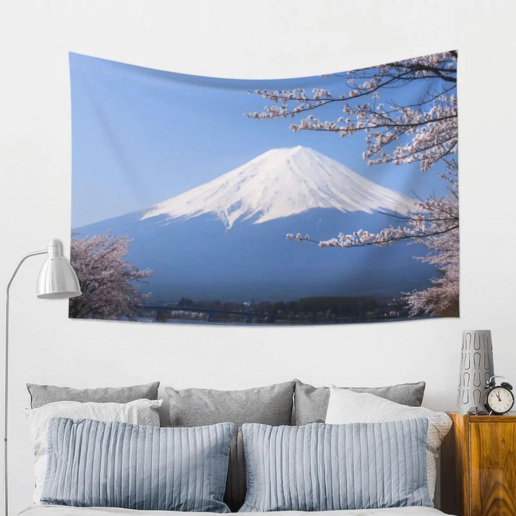 Japanese Pink Sakura Tapestry Cherry Blossoms Mountain Fuji Japan Wall Hangings Tapestry for Bedroom Living Room Dorm Home Decor