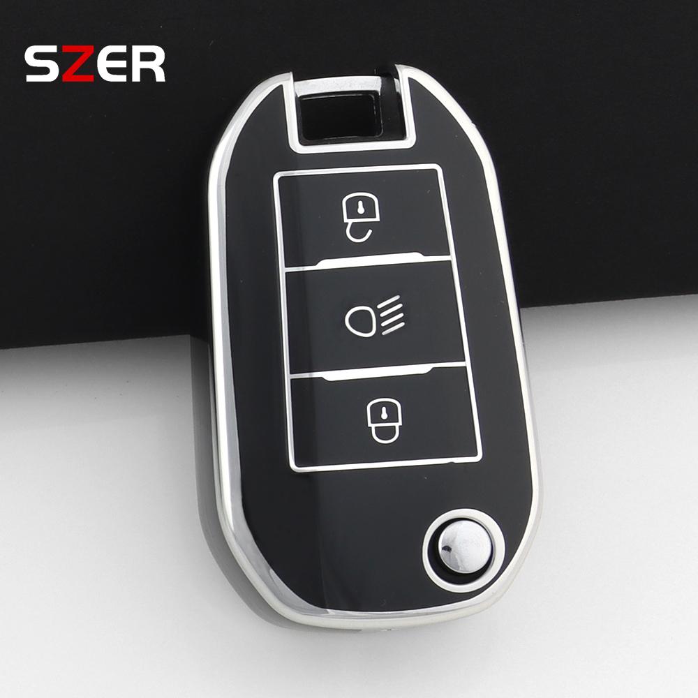 Tpu Car Flip Key Case Cover For Peugeot 208 308 408 508 2008 3008 4008 5008 For Citroen C3 C4 Cactus C6 C8 Protector Keychain
